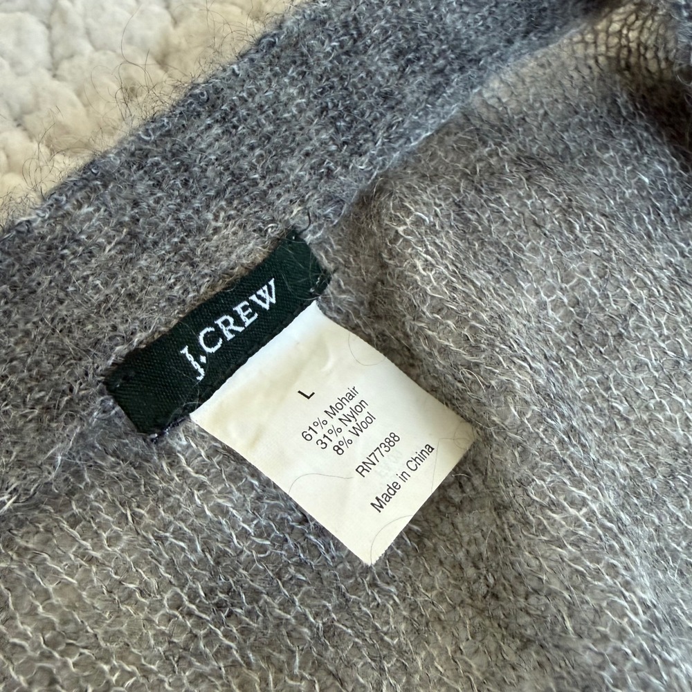 J.Crew Gray Mohair Wool Blend Cardigan Sweater – Fuzzy Knit – Size Large Y2K - Picture 2 of 6